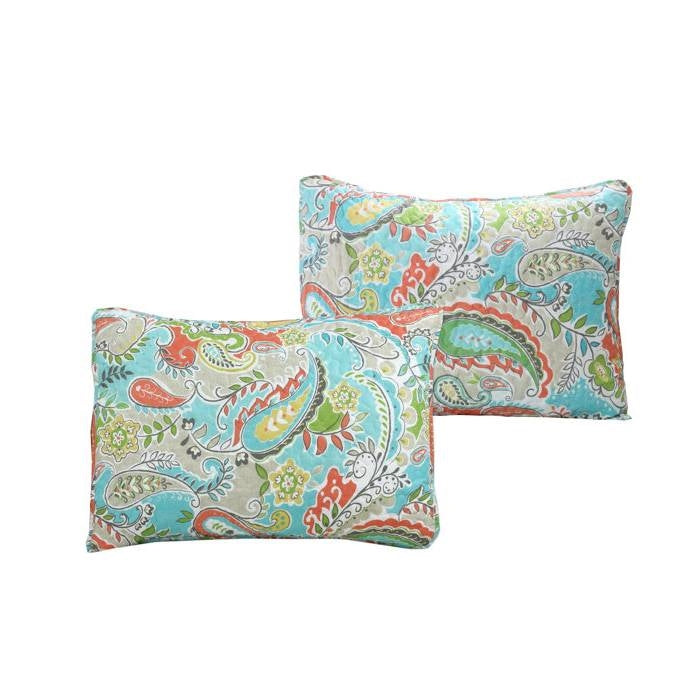 Colcha de cama de día de 4 piezas Aqua Paisley Floral