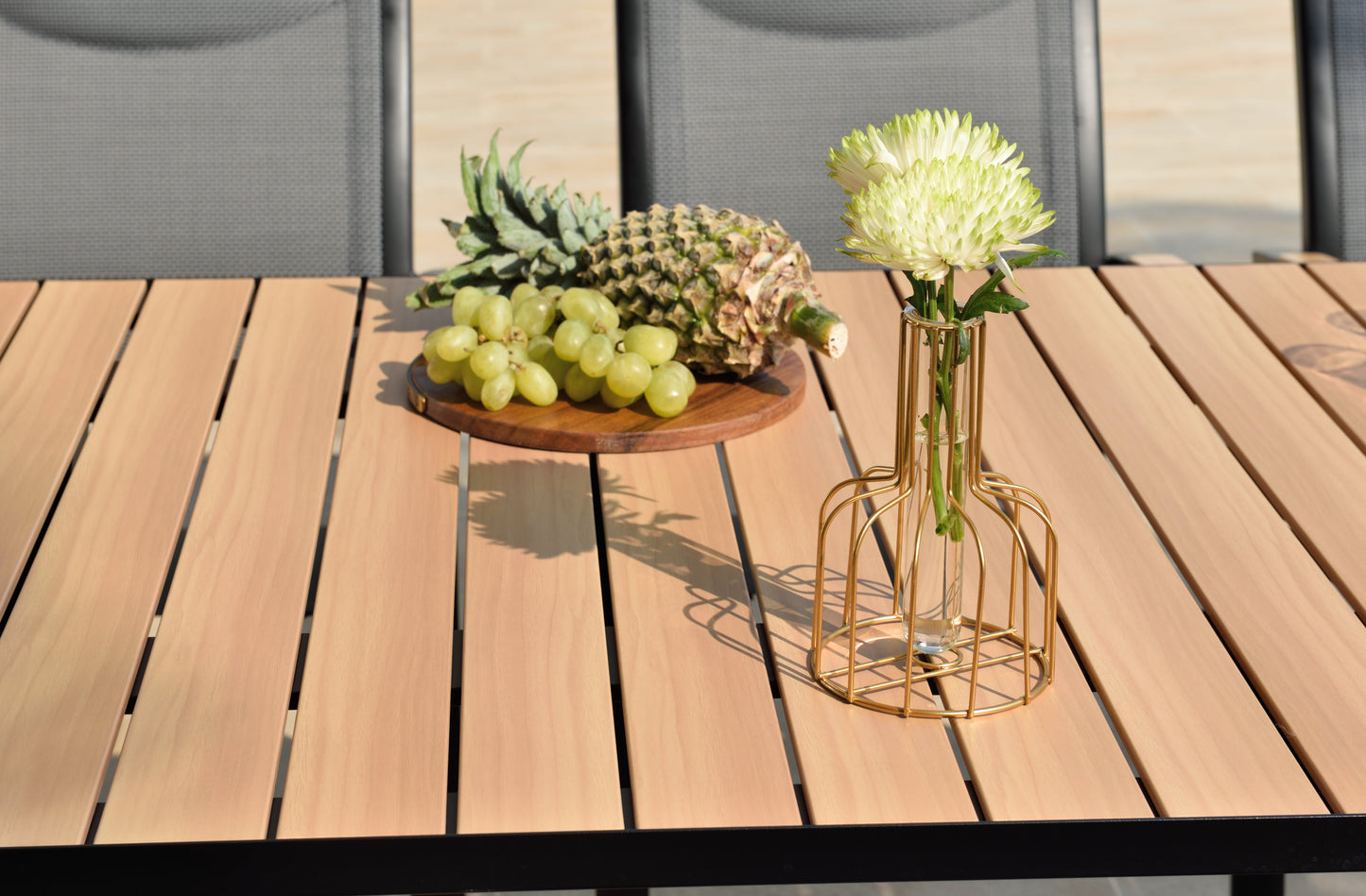 Panama Dark Rectangular Table and Nassau Black Aluminum outdoor dining set with wood slat top on Tampa Home & Garden Store