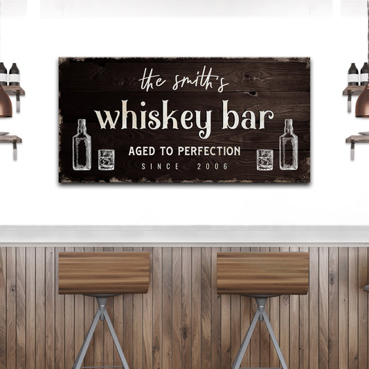 Canvas bar sign dark wood grain with white text the smith's whiskey bar Tailored Canvases on Tampa Home & Garden Store