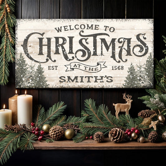 Family Welcome To Christmas Sign III canvas sign with black lettering Tailored Canvases on Tampa Home & Garden Store