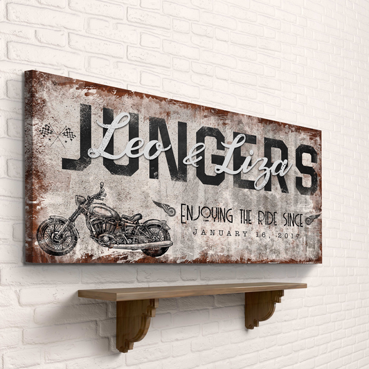 Enjoy the Bike Ride Sign canvas by Tailored Canvases with a vintage motorcycle illustration on Tampa Home & Garden Store