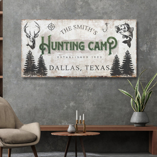 Canvas Fishing And Hunting Sign by Tailored Canvases, hunting camp with deer head and fish on Tampa Home & Garden Store
