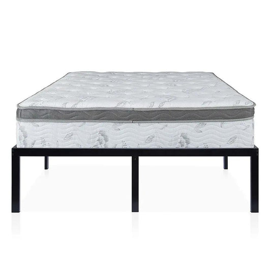 King Size 16-Inch Heavy-Duty Metal Platform Bed Frame with Mattress, black steel legs on Tampa Home & Garden Store