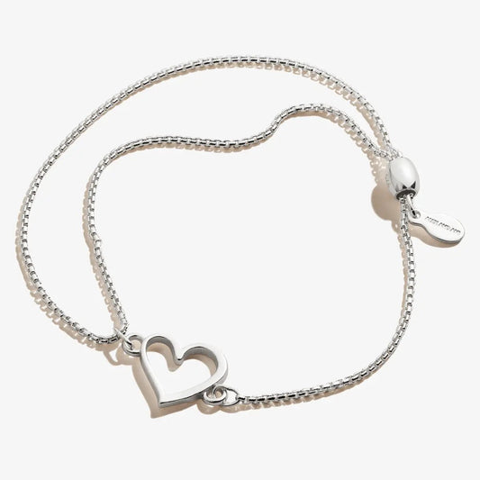 Heart Pull Chain Bracelet by ALEX AND ANI with open heart charm on silver chain on Tampa Home & Garden Store