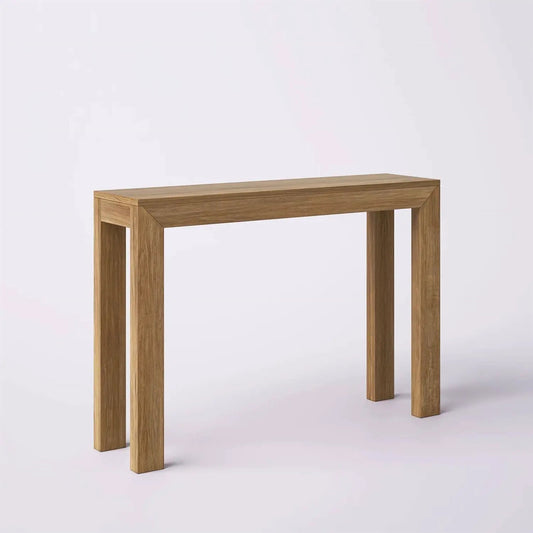 Solid wood modern accent console and sofa table with natural brown finish and straight legs on Tampa Home & Garden Store