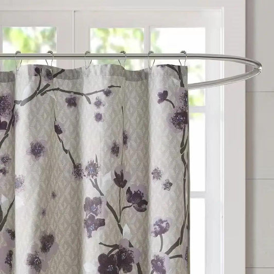 Cotton shower curtain 72x72 purple grey floral pattern on Tampa Home & Garden Store