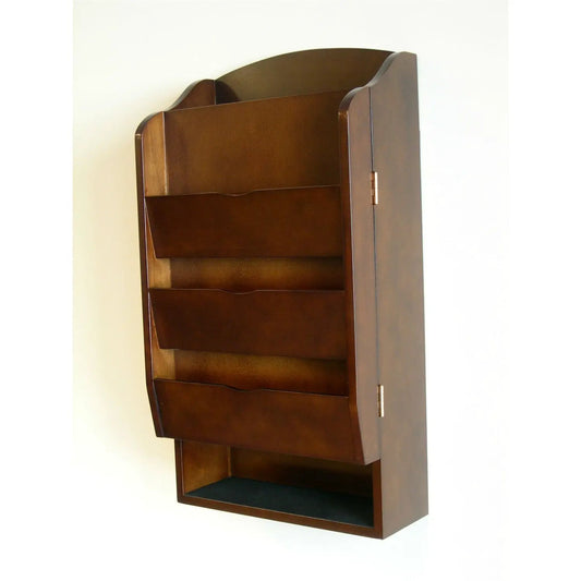 Door wall mount letter holder mail sorter in dark walnut wood with several slots HomePacific on Tampa Home & Garden Store