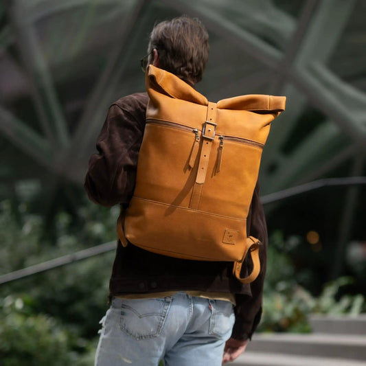Roll Top Leather Backpack with Buckle Closure by Will Leather Goods, tan leather on Tampa Home & Garden Store
