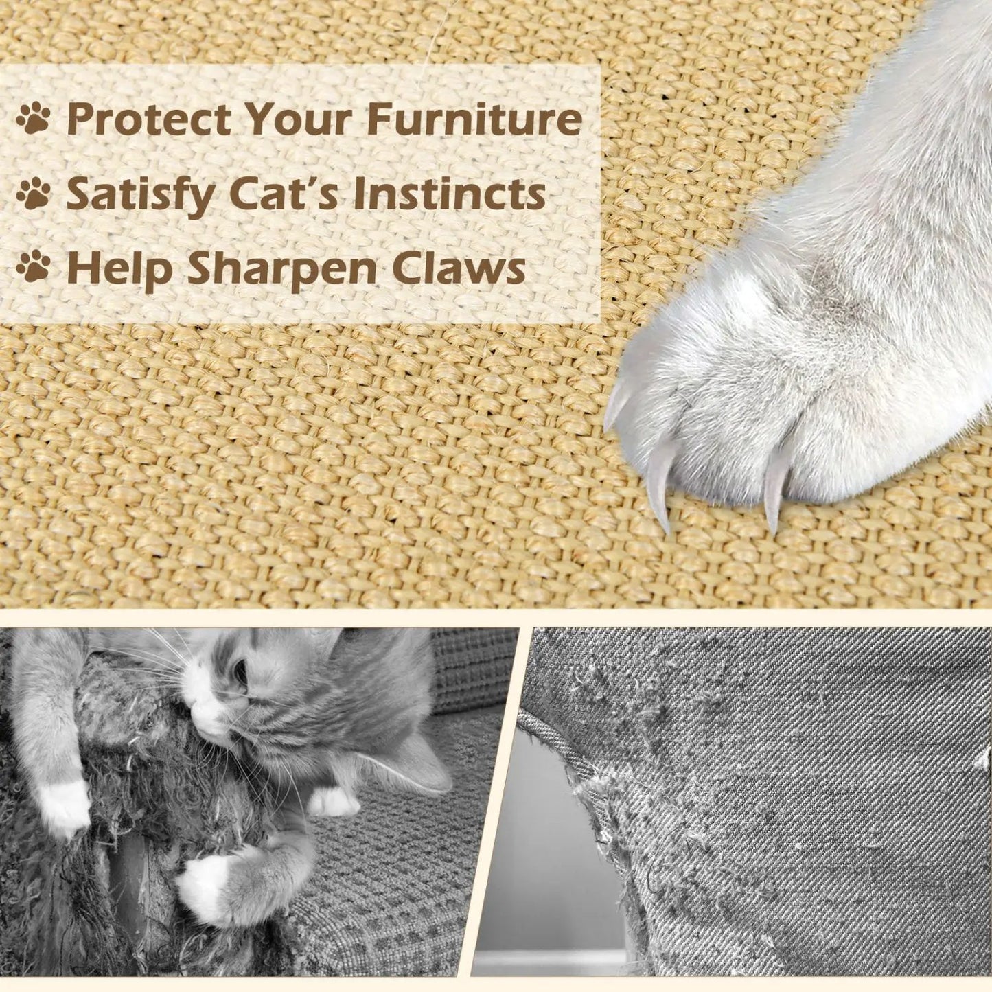 Cat scratch mat set, 4 piece, beige natural jute pads, 32x20 in for cats on Tampa Home & Garden Store