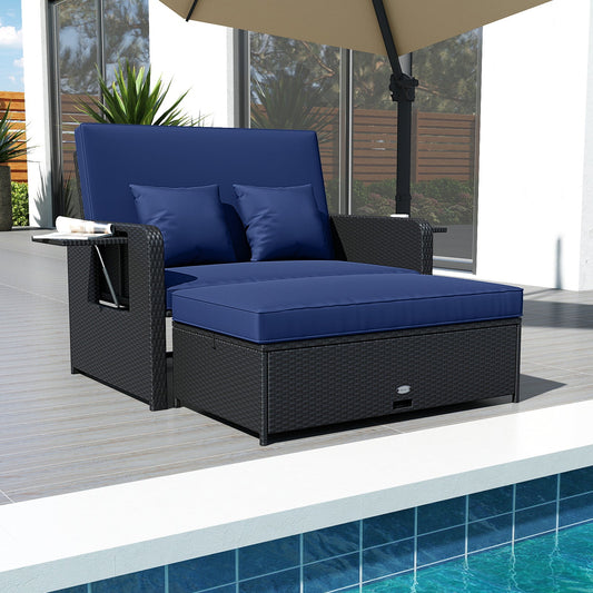 PE Wicker Outdoor Daybed with 4-Level Adjustable Backrest and Storage Ottoman - Tampa Home & Garden Store