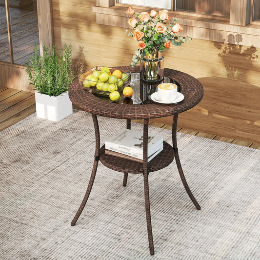 Round brown wicker patio bistro table with glass top, DirectDeals on Tampa Home & Garden Store