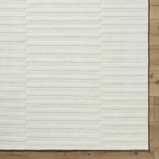 Aelius Handmade Wool Rug Ivory Cream Pearl with striped textured bands on Tampa Home & Garden Store