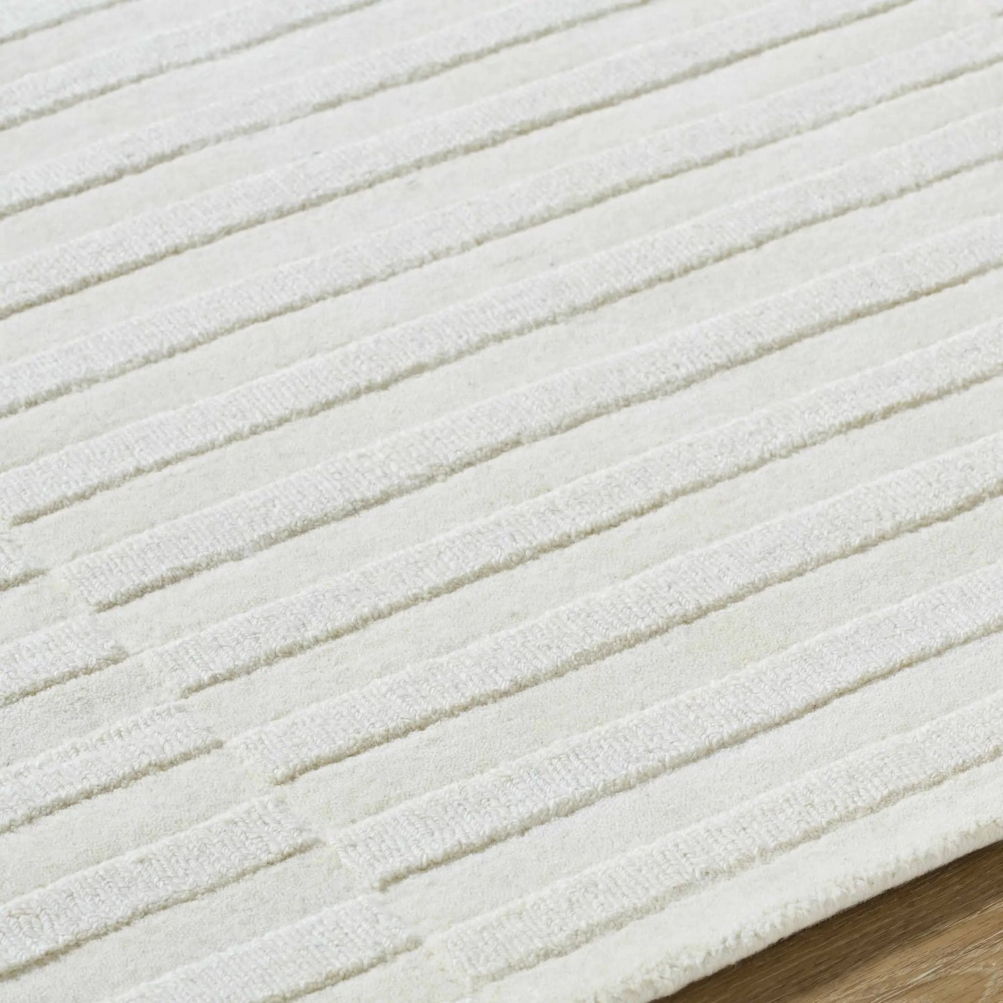 Aelius Handmade Wool Rug Ivory Cream Pearl, ivory ribbed wool rug with subtle stripes on Tampa Home & Garden Store