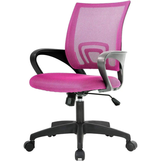 Pink mesh mid-back ergonomic office chair with armrests and wheeled five-star base on Tampa Home & Garden Store