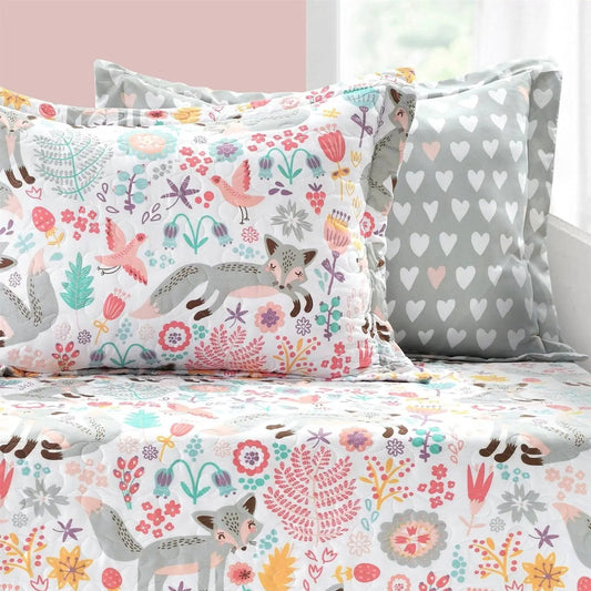 Pink Teal Orange Floral Fox Daybed Cover and Set with heart sham pillows HomePacific Bedding Sets on Tampa Home & Garden Store