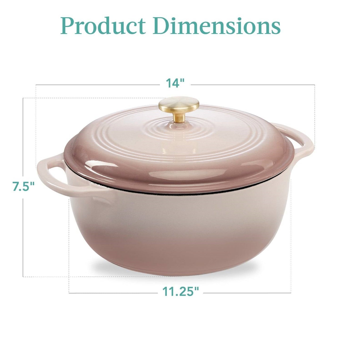 Olla Holandesa de Hierro Fundido Esmaltado de 5.7 Litros Grande Rosa Beige Blanco Roto Utensilios de Cocina