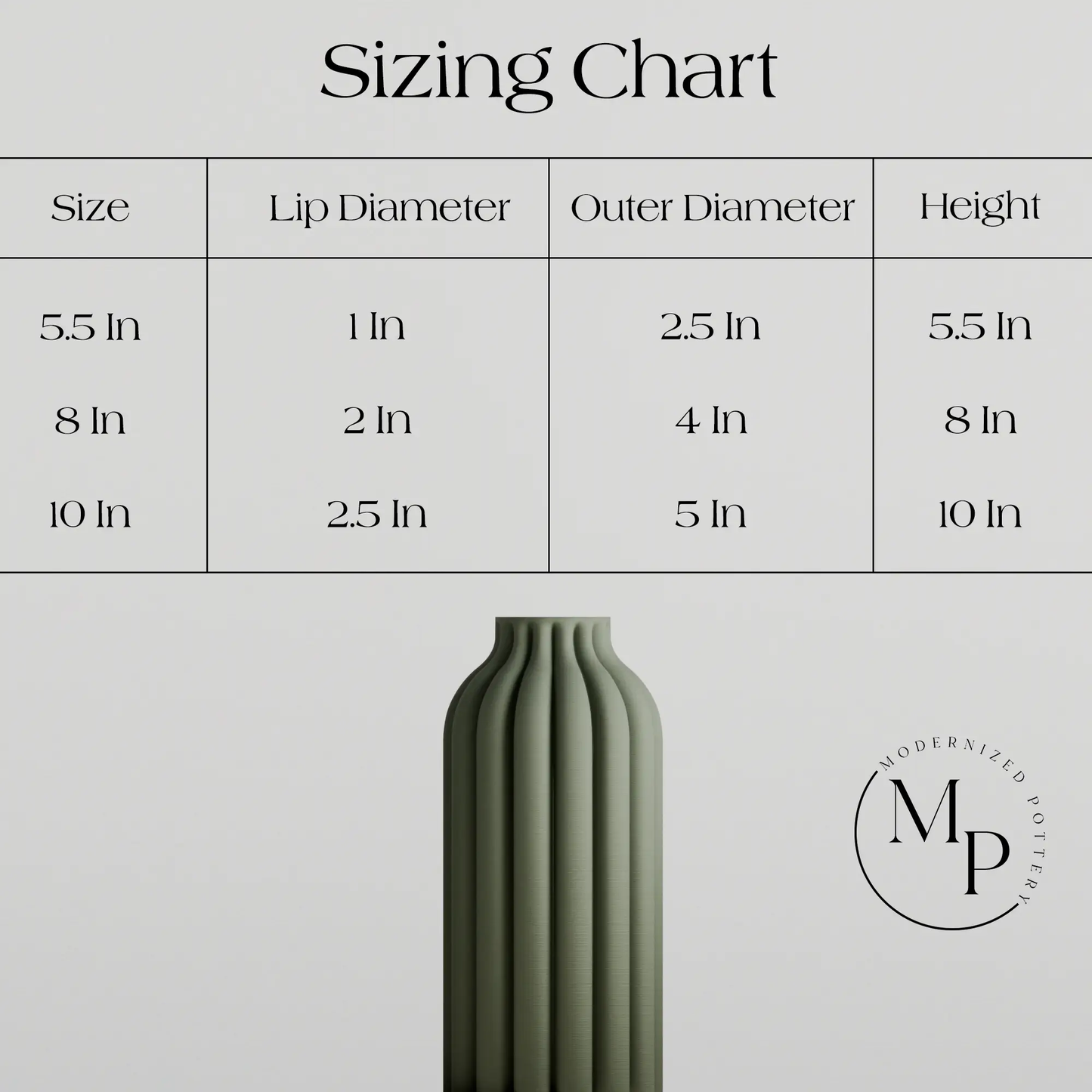 Pillar vase sage green ceramic ribbed, by Modernized Pottery, three sizes on Tampa Home & Garden Store