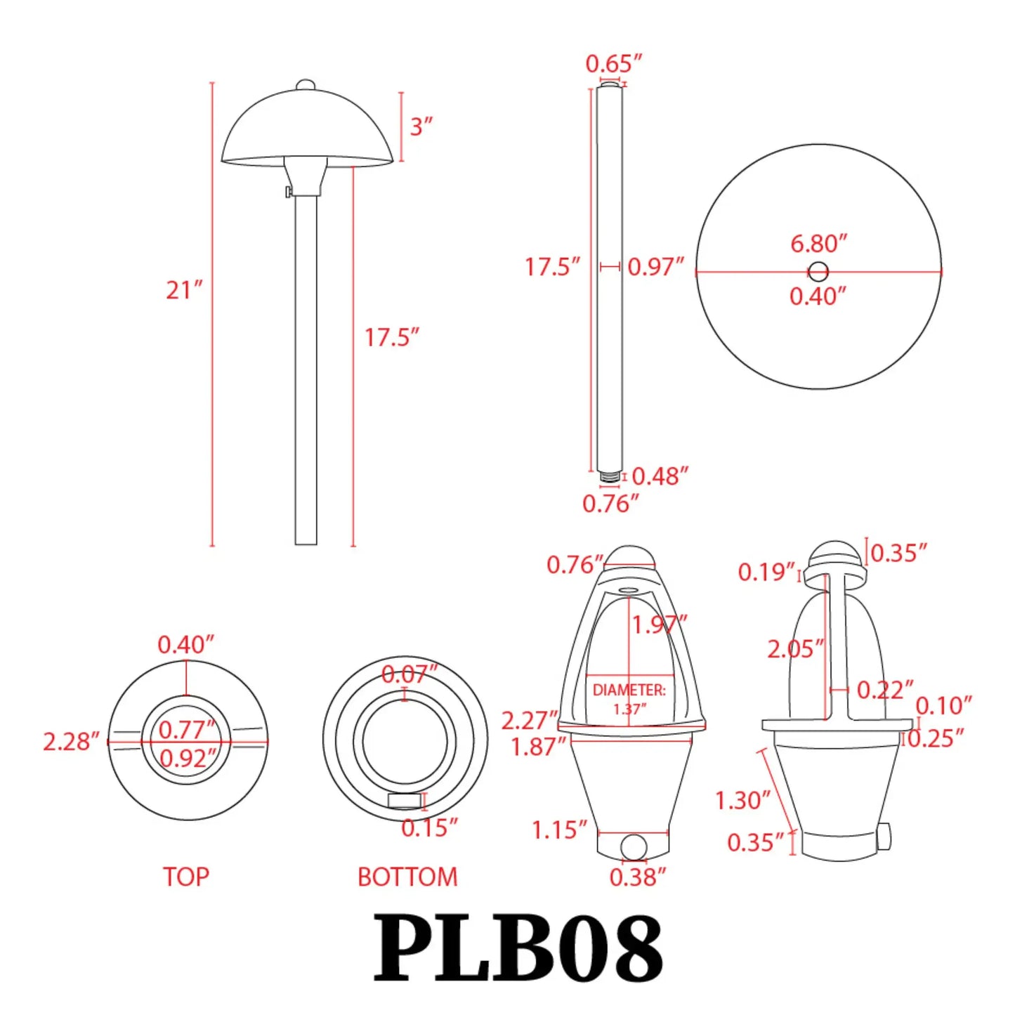 PLB08 Brass LED Globe Low Voltage Pathway Outdoor Landscape Lighting Fixture - Tampa Home & Garden Store