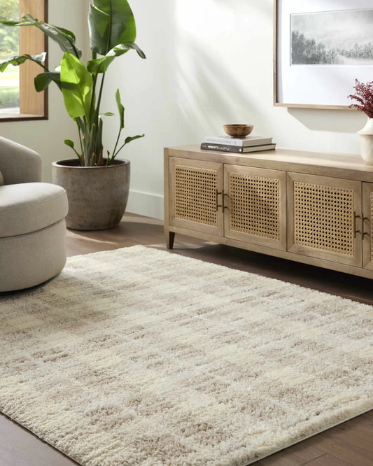 Anfisa Cream Luxe Shag Area Rug, cream color, machine-woven plush pile on Tampa Home & Garden Store
