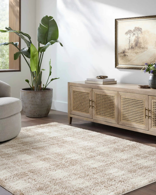 Anfisa Beige Luxe Shag Area Rug by Boutique Rugs in a creamy beige tone on Tampa Home & Garden Store