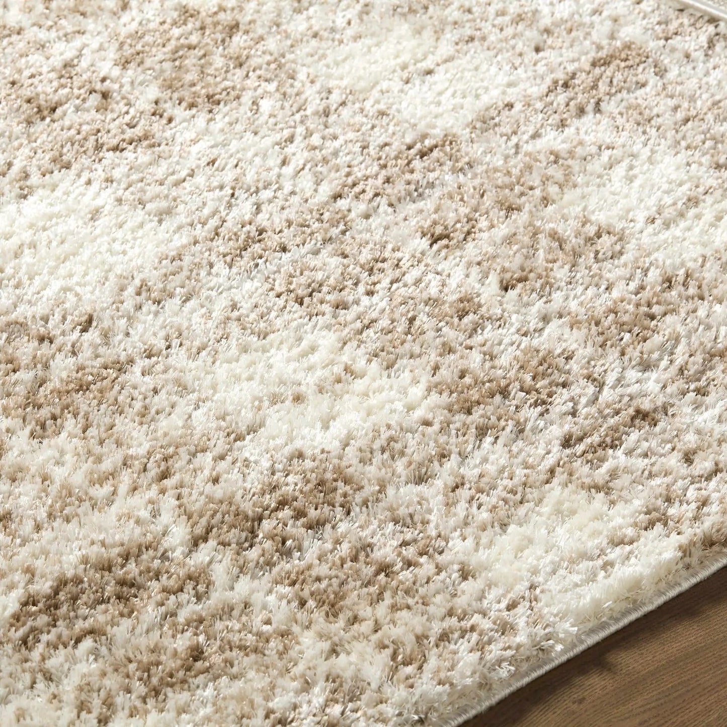 Anfisa Beige Luxe Shag Area Rug plush beige pile with tan-cream gradient Boutique Rugs on Tampa Home & Garden Store