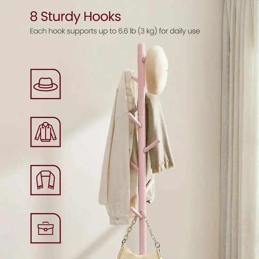 Solid wood pink coat rack hall tree with 8 hooks by HomePacific on Tampa Home & Garden Store