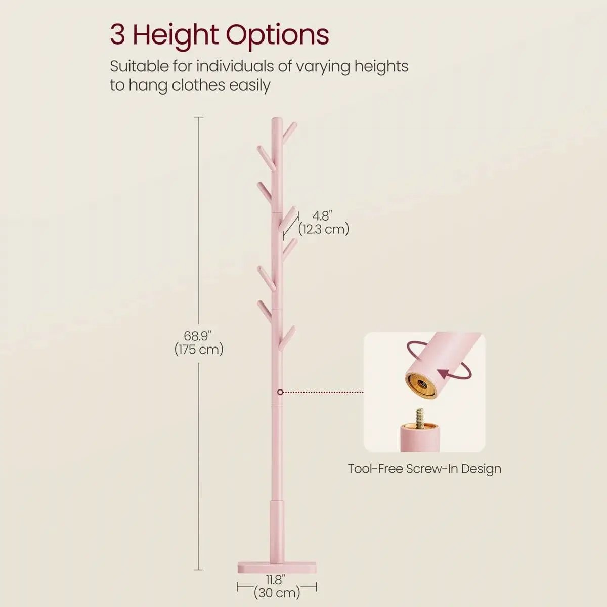 Modern Solid Wood Coat Rack Entryway Hall Tree Hat Stand in Pink - Tampa Home & Garden Store