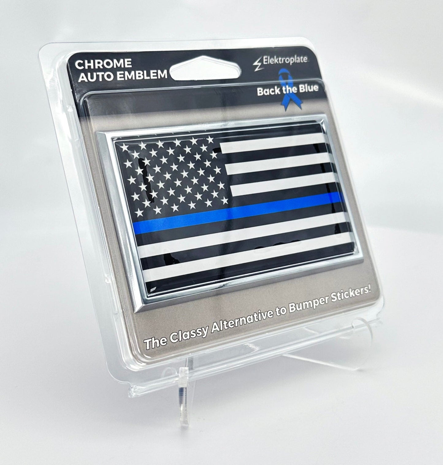 Emblema de coche con la bandera estadounidense de línea azul delgada