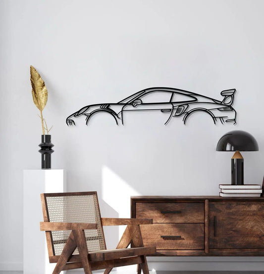Porsche 911 GT3 RS metal wall art by Modello Turbo, black line-art car silhouette on Tampa Home & Garden Store