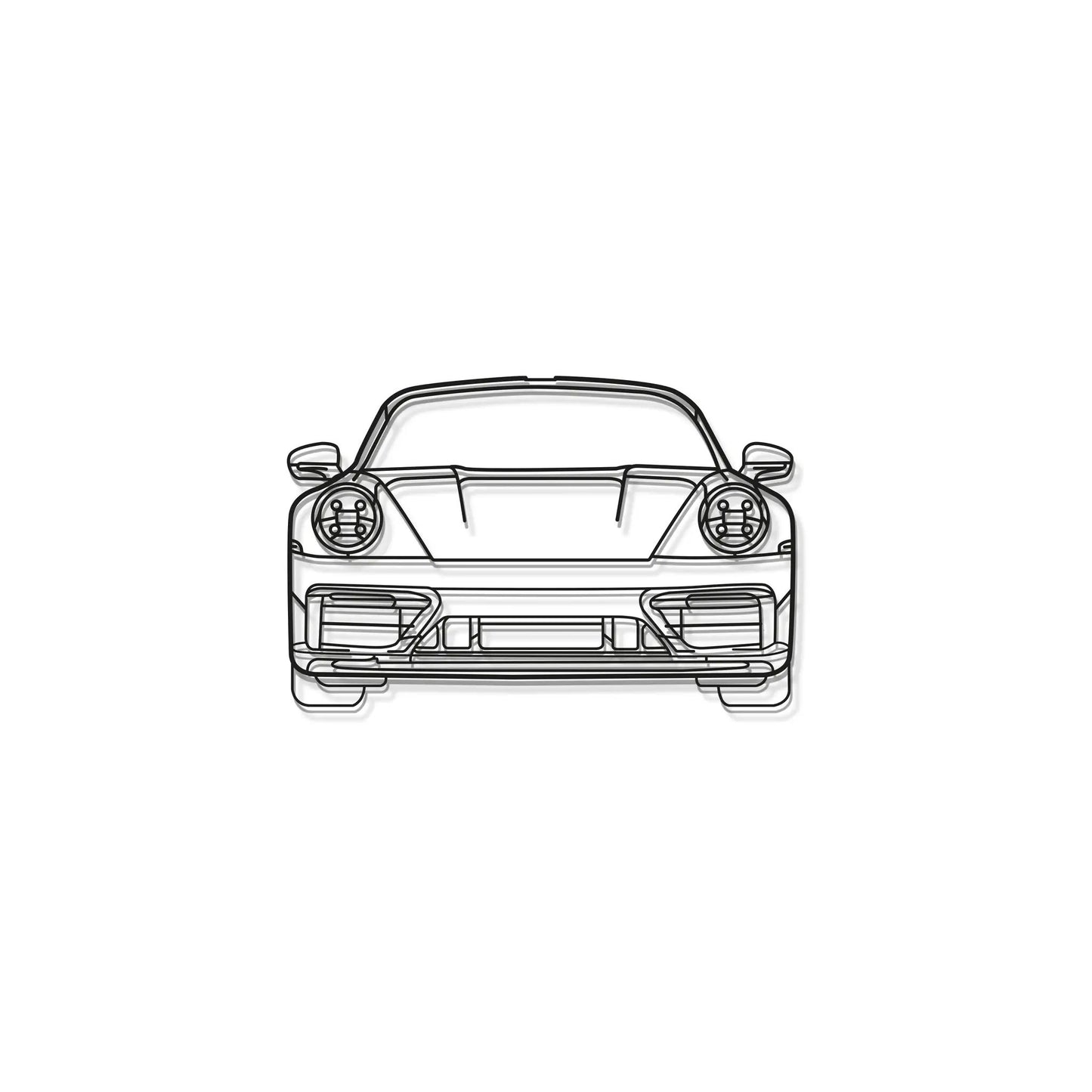 Porsche 911 Model 992 front view wall art black line drawing on Tampa Home & Garden Store