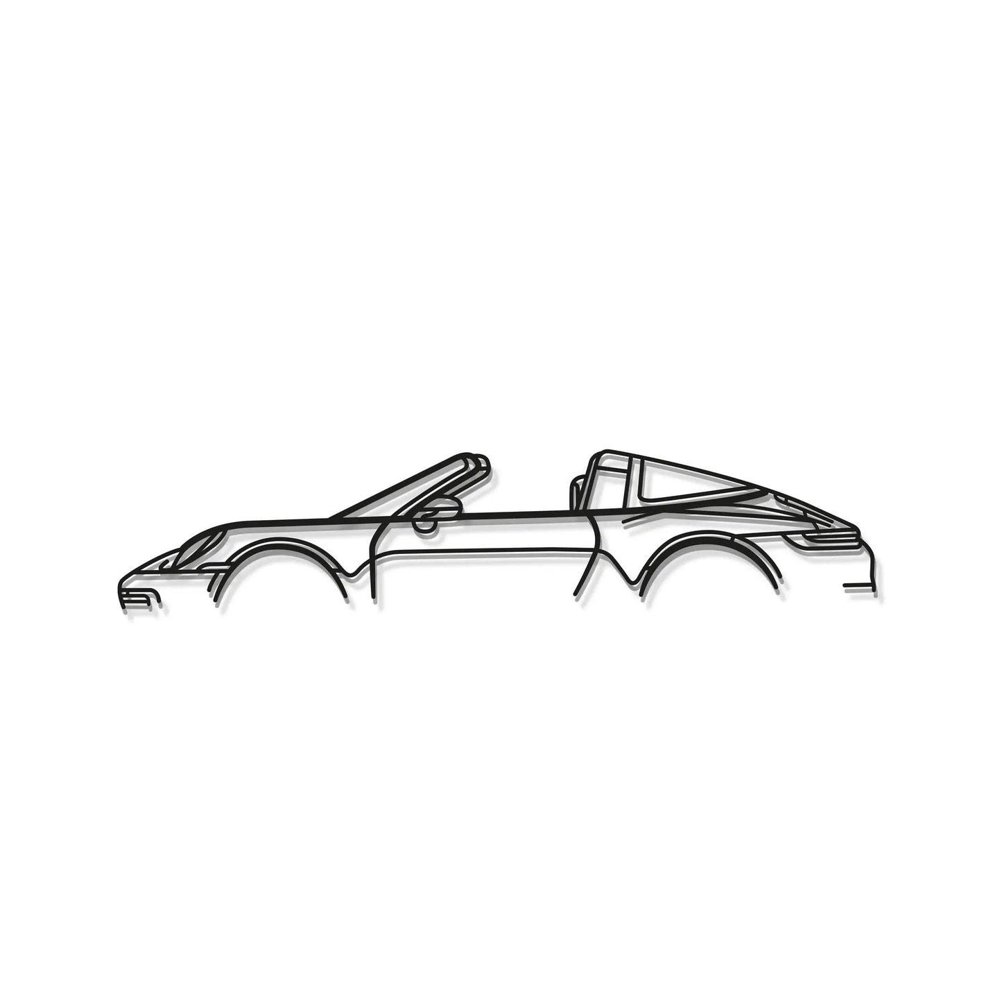911 Targa Model 992 metal wall art by Modello Turbo, black line drawing of a sports car on Tampa Home & Garden Store
