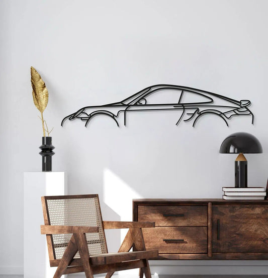 911 Turbo S Model 997 metal wall art by Modello Turbo, black line car silhouette on wall on Tampa Home & Garden Store