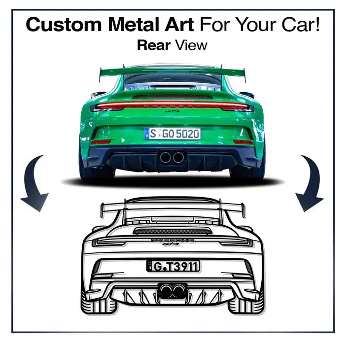 Your Personalized Car Metal Wall Art green Porsche rear view by Modello Turbo on Tampa Home & Garden Store