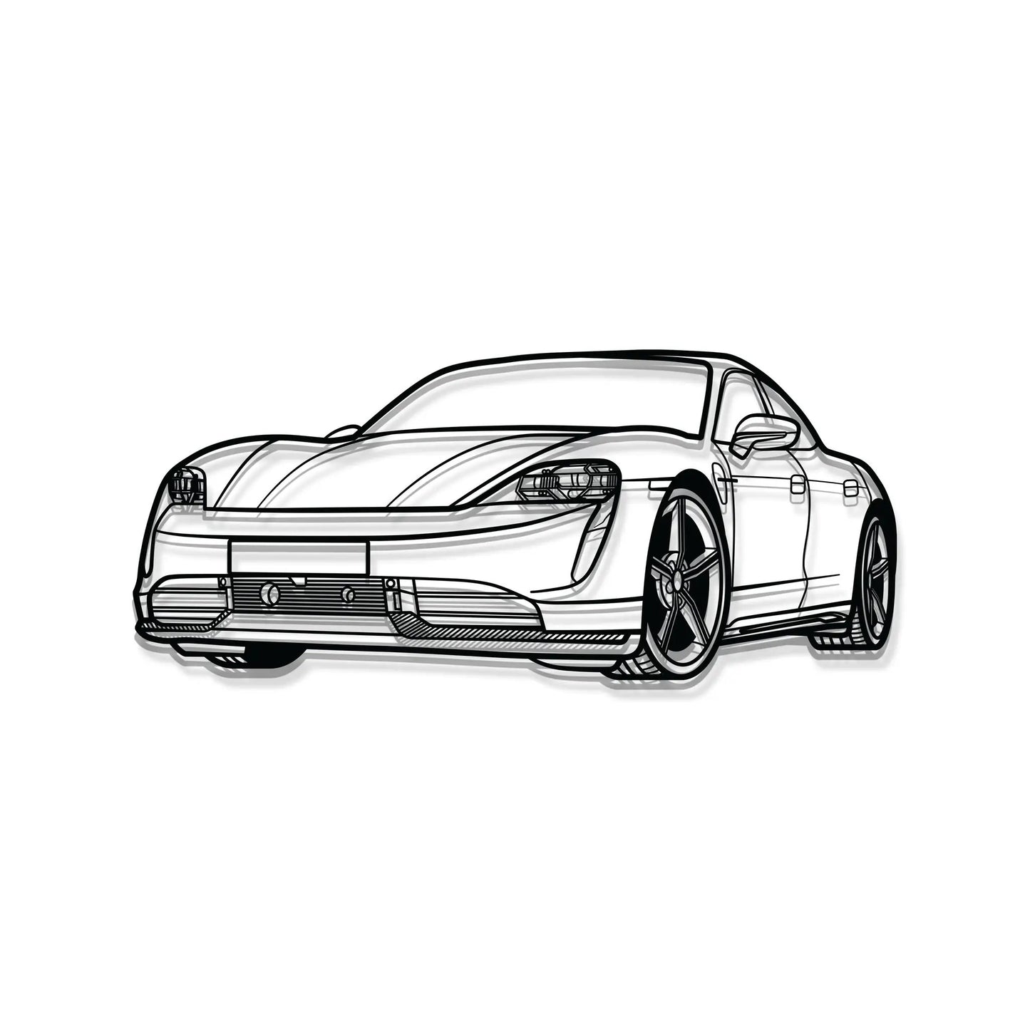 Taycan Perspective Metal Car Wall Art MT1133 by Modello Turbo black line car drawing on Tampa Home & Garden Store