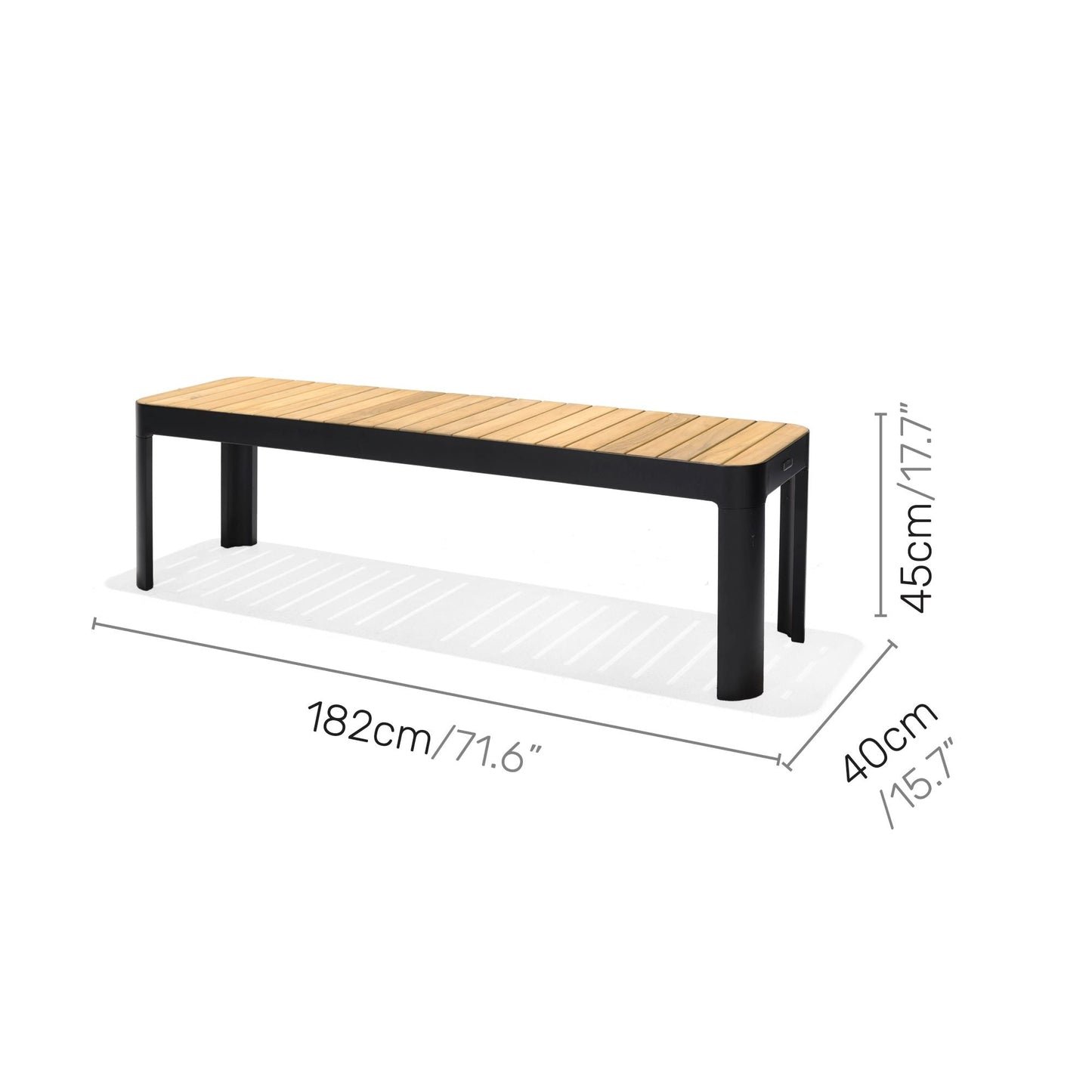 Portals Teak and Aluminum Picnic Bench by LifestyleGarden US, teak slats on black frame 182 cm on Tampa Home & Garden Store