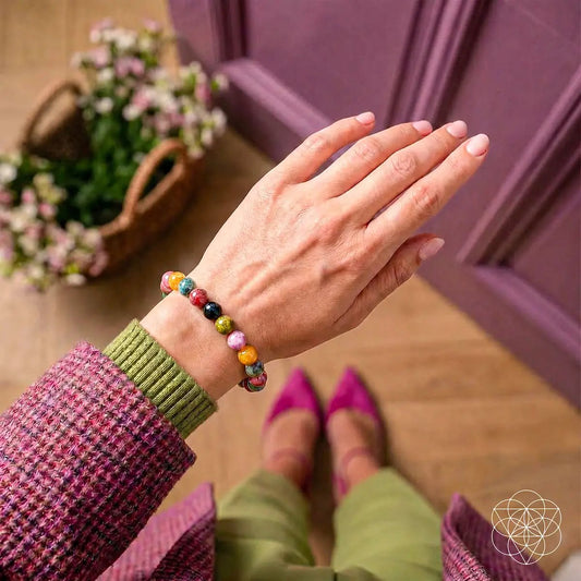 Spiral Breaker Rainbow Tourmaline Bracelet with colorful beads by Conscious Items, Somatic Anchor on Tampa Home & Garden Store