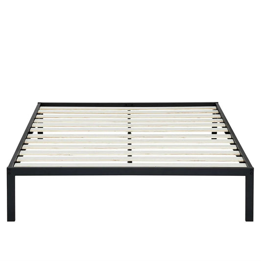 Queen steel platform bed frame with wood slats, black metal frame on Tampa Home & Garden Store