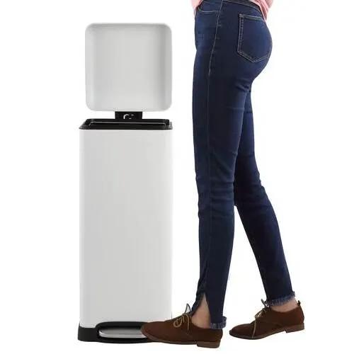 8 Gallon Retro Stainless Steel Trash Can with white finish, square lid and step-on design on Tampa Home & Garden Store