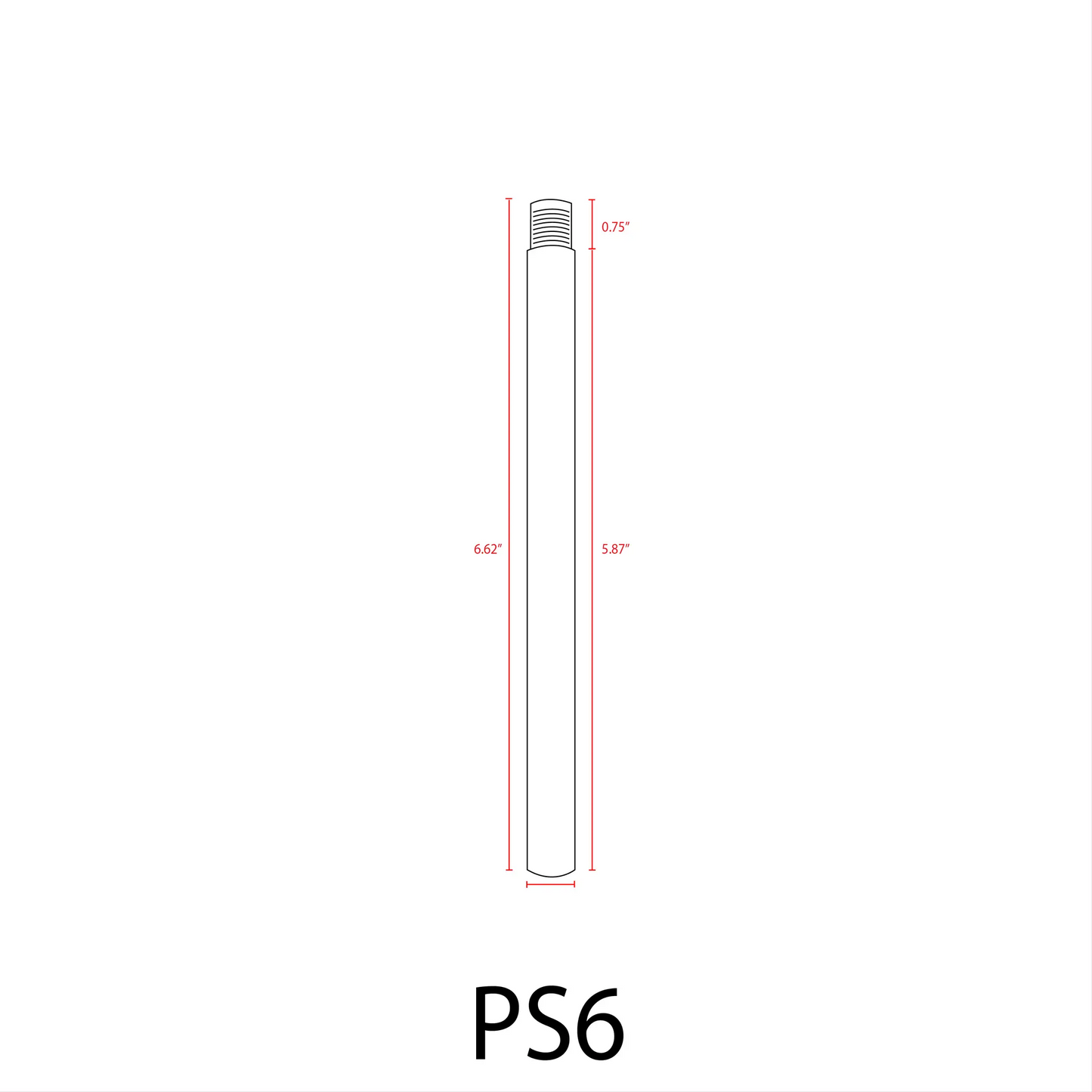 PS6 aluminum post extension for Kings Outdoor Lighting path lights; 6 in height, threaded top on Tampa Home & Garden Store