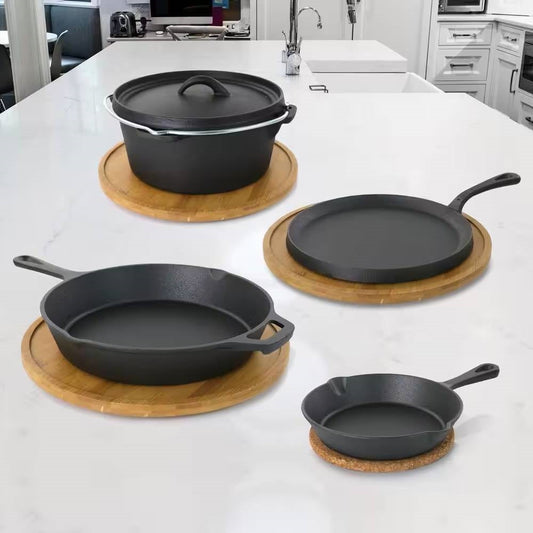 Juego de cocina de hierro fundido de 5 piezas con horno holandés, plancha y 2 sartenes