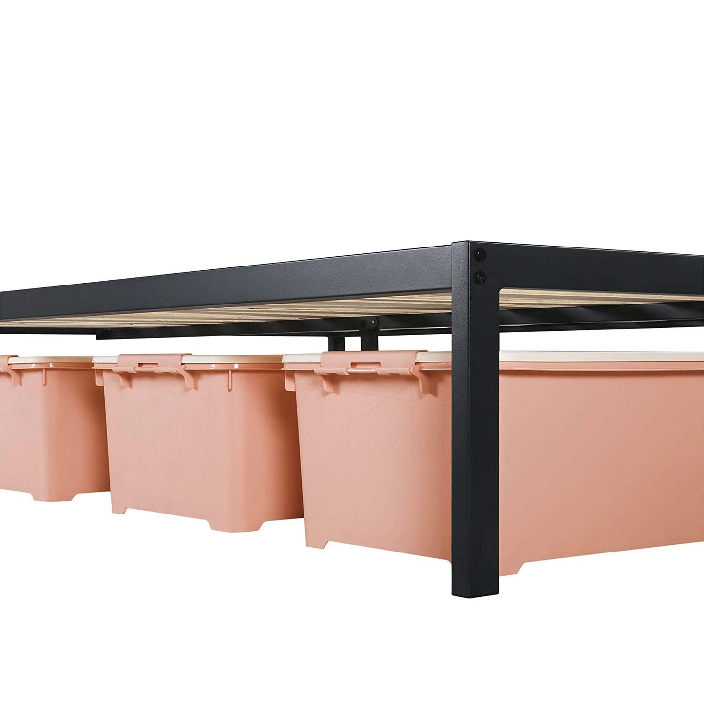 Base de cama de plataforma metálica resistente con lamas de madera tamaño individual