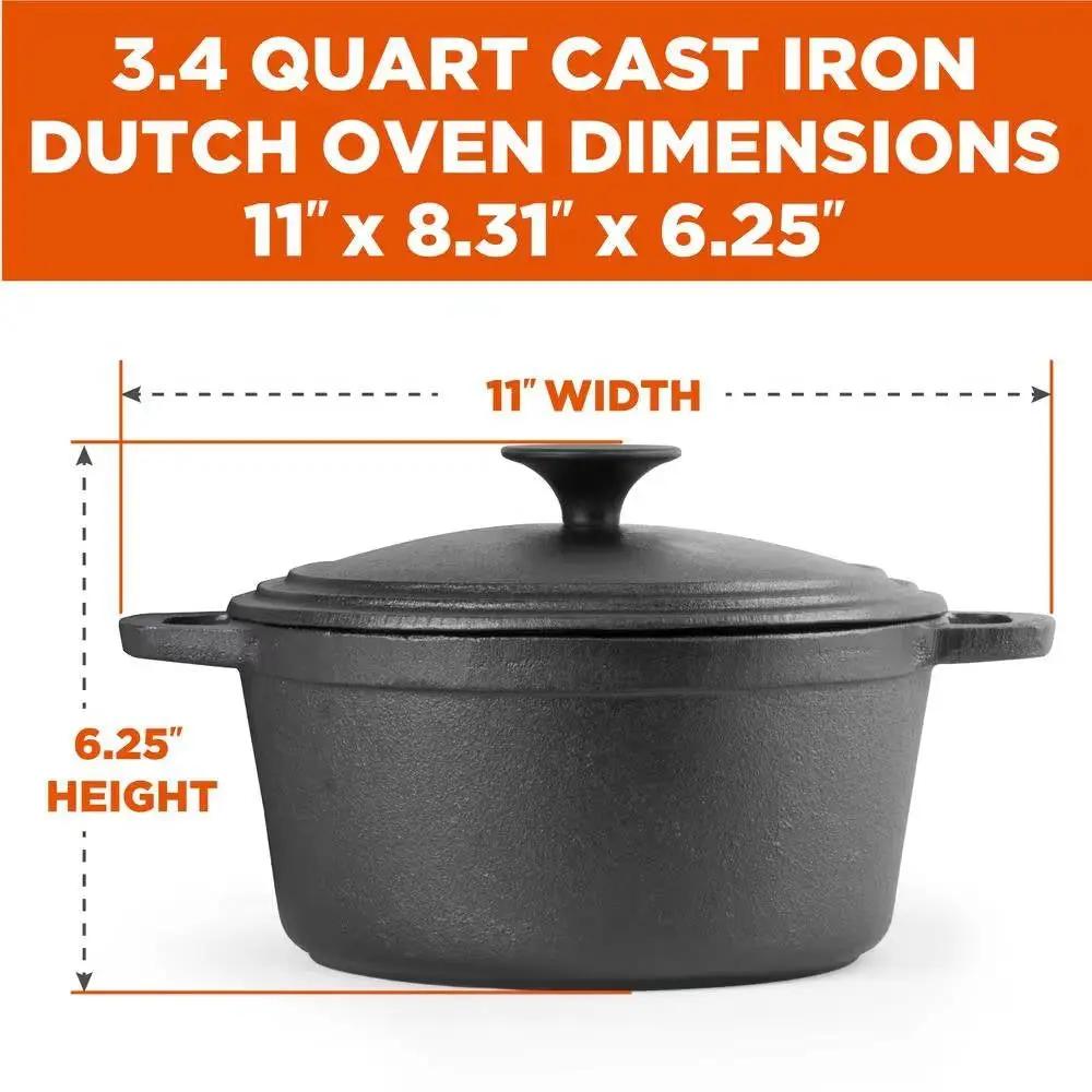 3.4 Quart Pre-Seasonded Cast Iron Dutch Oven with Handles and Lid - Tampa Home & Garden Store