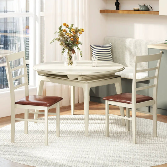 PU Leather Armless Dining Chairs White set of 2 DirectDeals with brown seats round table on Tampa Home & Garden Store