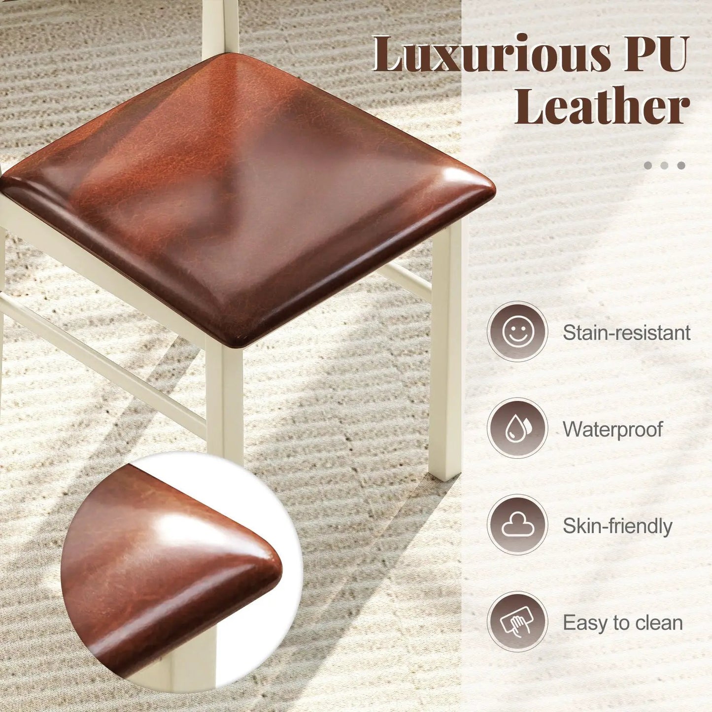 PU Leather Armless Dining Chairs, set of 2, white frames with brown PU leather seats on Tampa Home & Garden Store