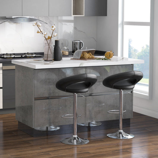 Height Adjustable Bar Stools Set of 2 with Hollow Back and Footrest-Black - Tampa Home & Garden Store