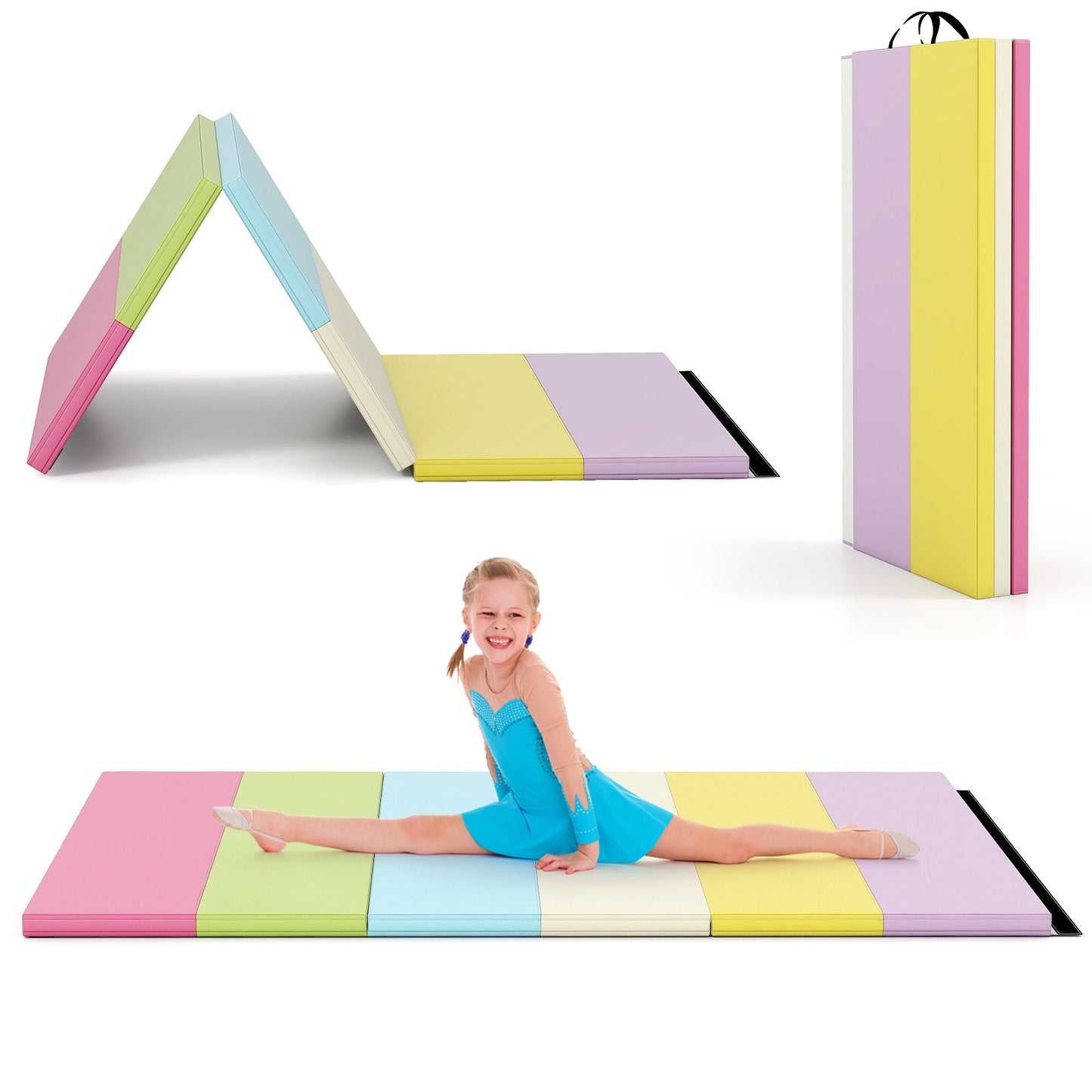 PU Leather Tri-Folding Gymnastics Tumbling Mat with Carrying Handles - Tampa Home & Garden Store