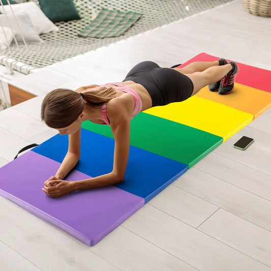 PU Leather Tri-Fold Gymnastics Tumbling Mat DirectDeals rainbow panels with carrying handles on Tampa Home & Garden Store