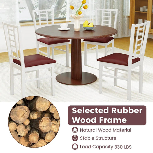 PU leather upholstered dining chairs set of 4: white frames around round table on Tampa Home & Garden Store