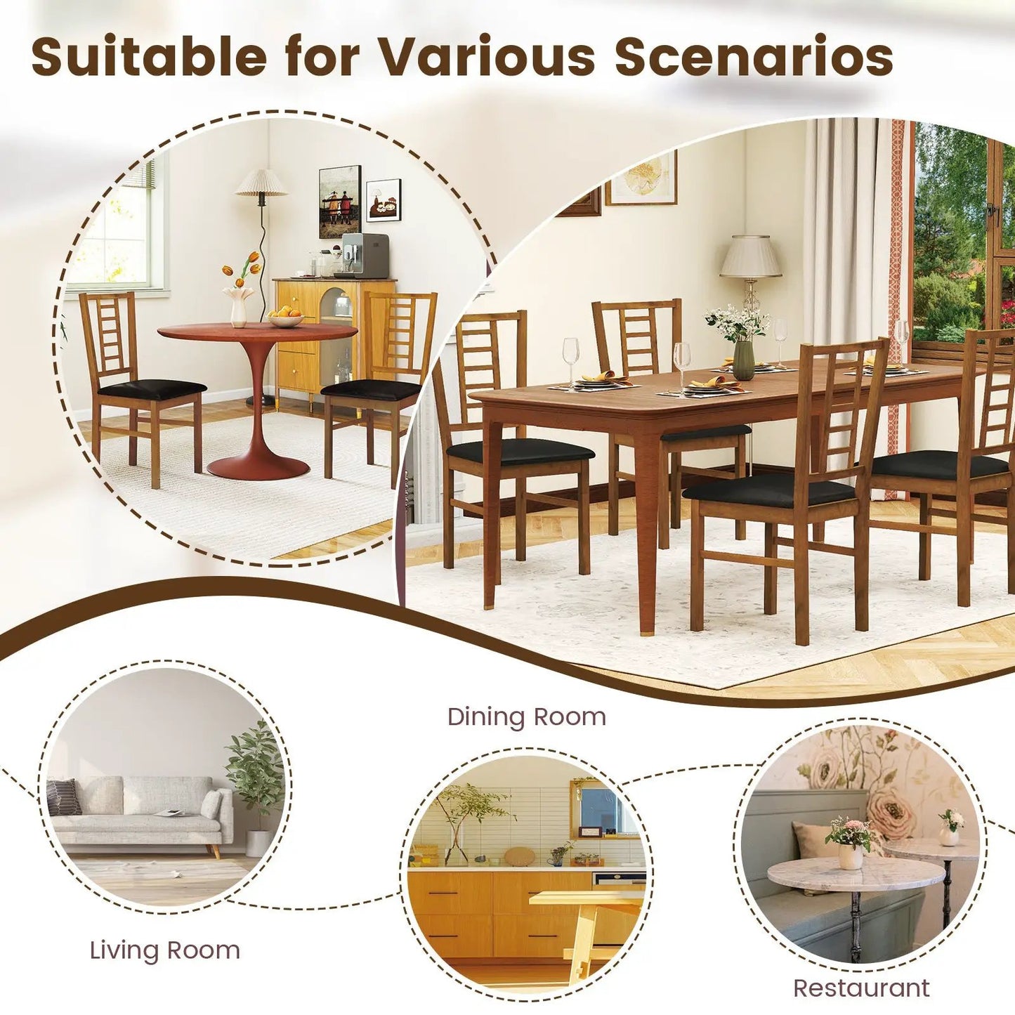 PU leather upholstered wood dining chairs set of 4 with dark brown frames and black cushions on Tampa Home & Garden Store