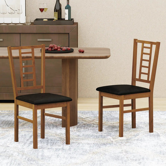 PU Leather Upholstered Dining Chairs Set of 2 with wood frame and black cushions, ladder back on Tampa Home & Garden Store